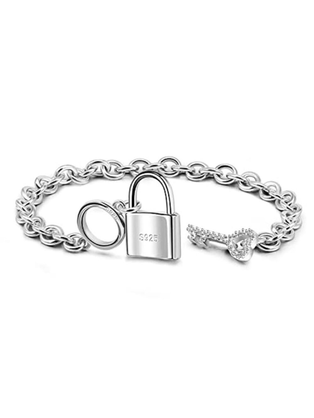 Charm Women 925 Sterling Silver Key Lock Pendant Bracelet Fashion Solid